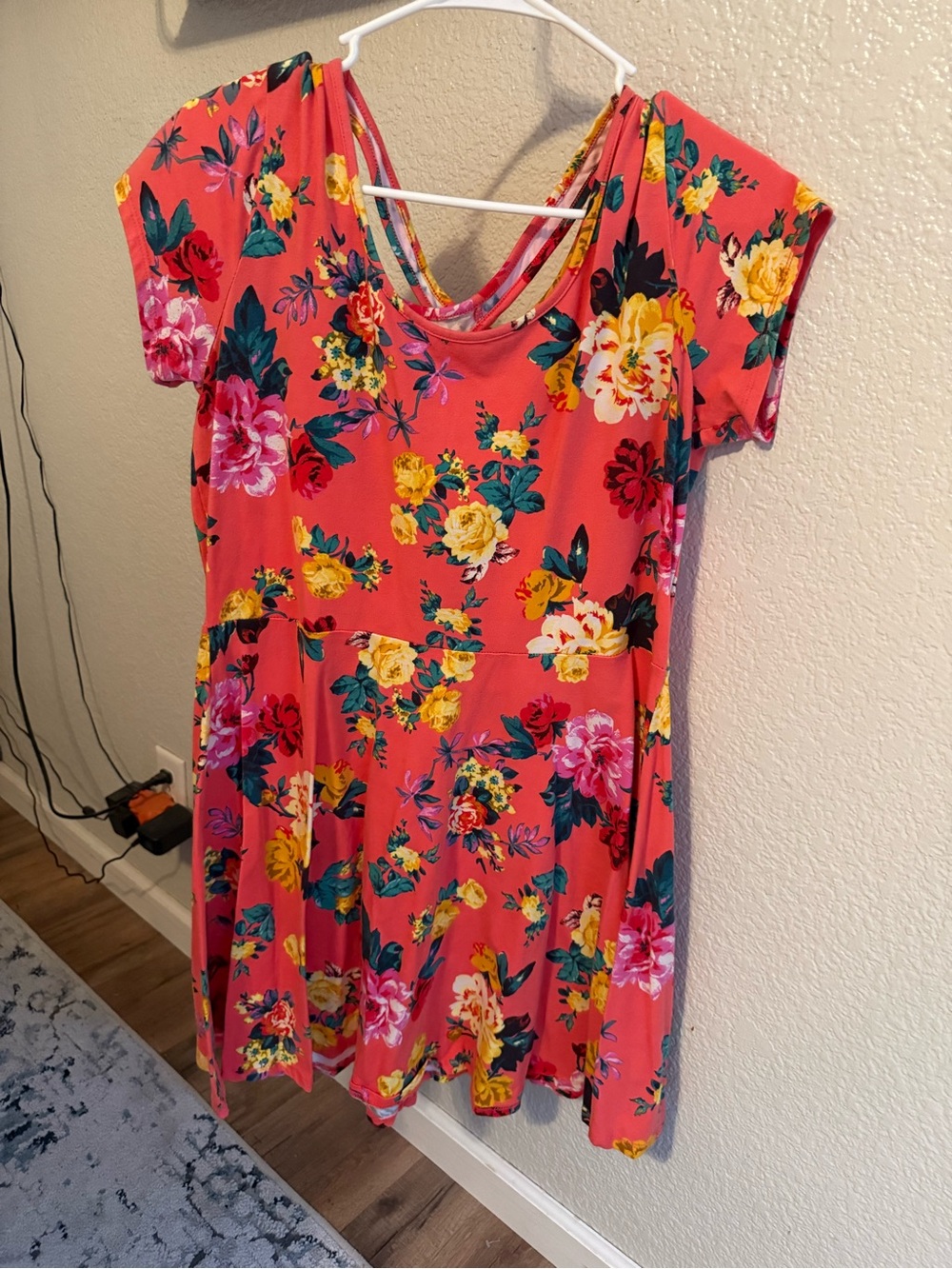 Ambiance Coral Floral Short Sleeve Skater Dress